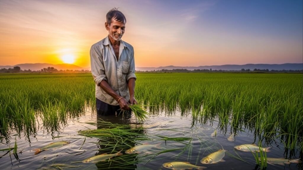 Índia ensina o mundo a produzir mais com menos ao criar peixe dentro de plantações de arroz e aumentar o lucro em até 70%