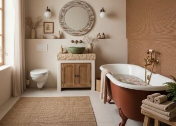 Banheiro branco sai de cena: nova tendência traz aconchego, estética natural e clima de spa em casa