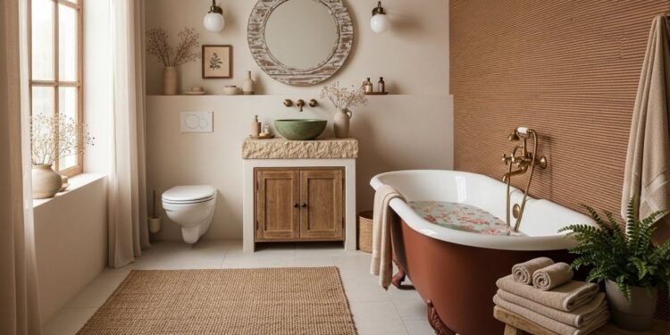 Banheiro branco sai de cena: nova tendência traz aconchego, estética natural e clima de spa em casa