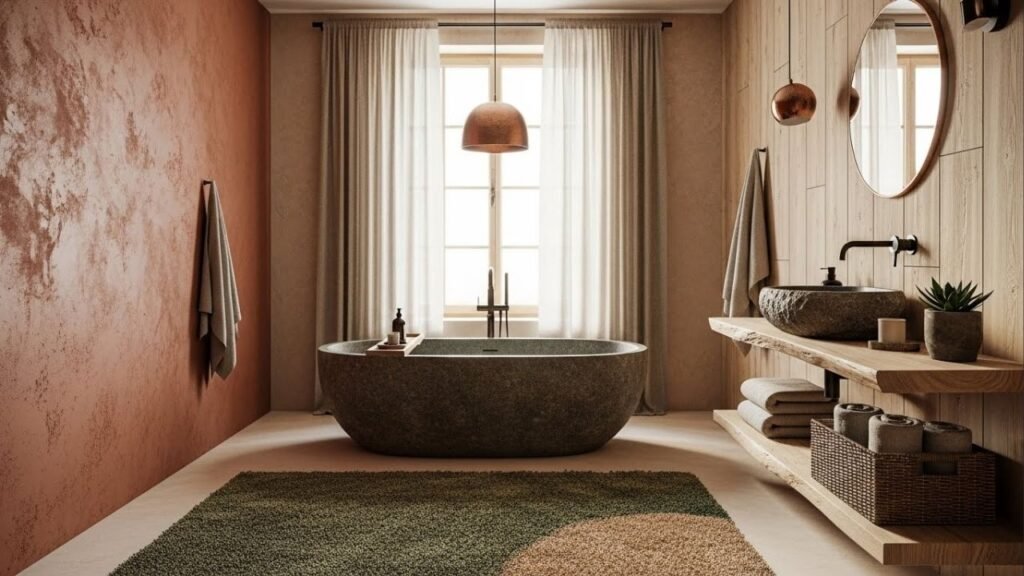 Banheiro branco sai de cena: nova tendência traz aconchego, estética natural e clima de spa em casa