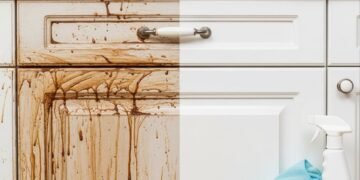 Armário da cozinha grudando? Veja como tirar gordura antiga com segurança antes que deteriore o material