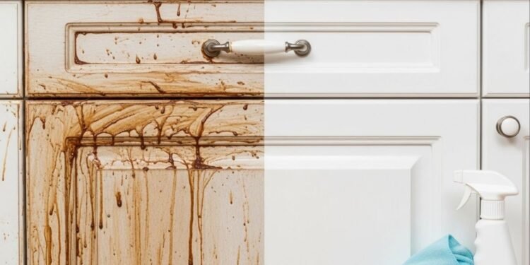 Armário da cozinha grudando? Veja como tirar gordura antiga com segurança antes que deteriore o material