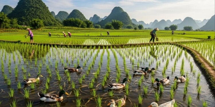 China solta 100 mil patos e peixes nos arrozais e prova que dá pra produzir mais sem agrotóxicos nem veneno no solo