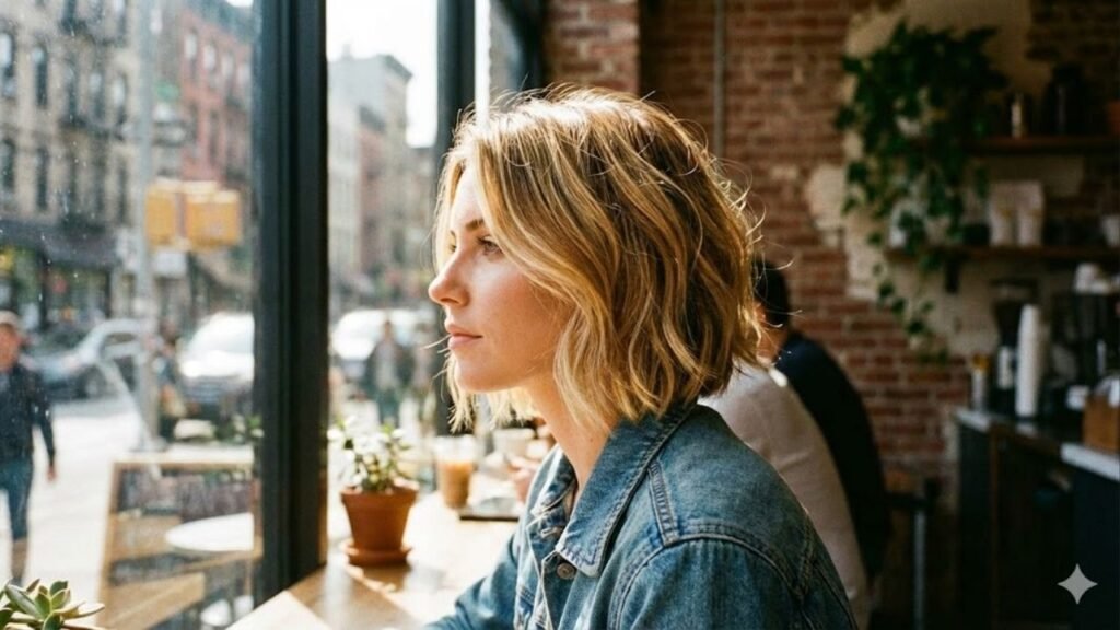 O estilo que combina loiro iluminado e corte curto para um visual mais leve e jovem