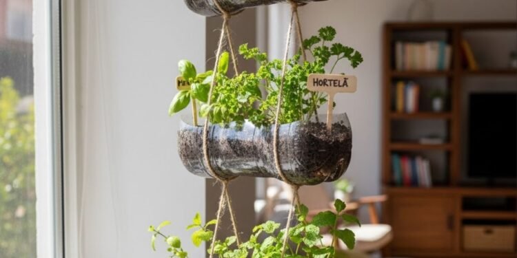 Como montar uma mini horta de temperos com garrafas em espaços pequenos