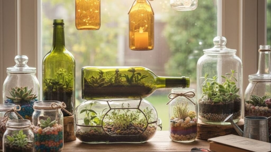 Como transformar garrafas e potes de vidro em peças decorativas úteis