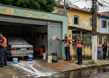 Garagem vira lava-rápido clandestino e fiscalização chega primeiro que os clientes