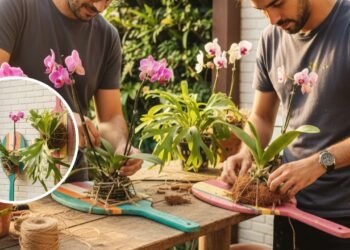 Usar uma raquete como suporte virou tendência entre quem ama orquídeas
