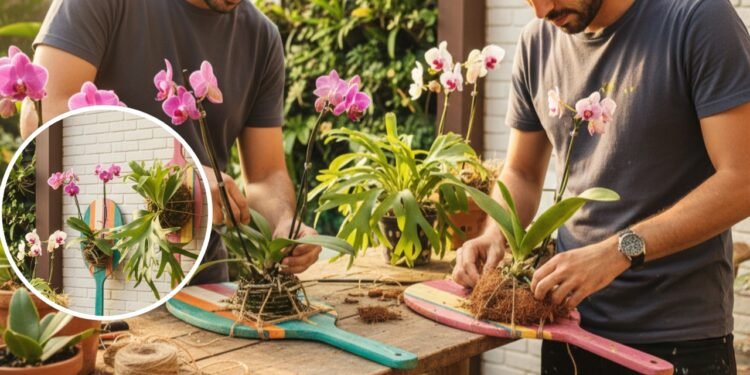 Usar uma raquete como suporte virou tendência entre quem ama orquídeas