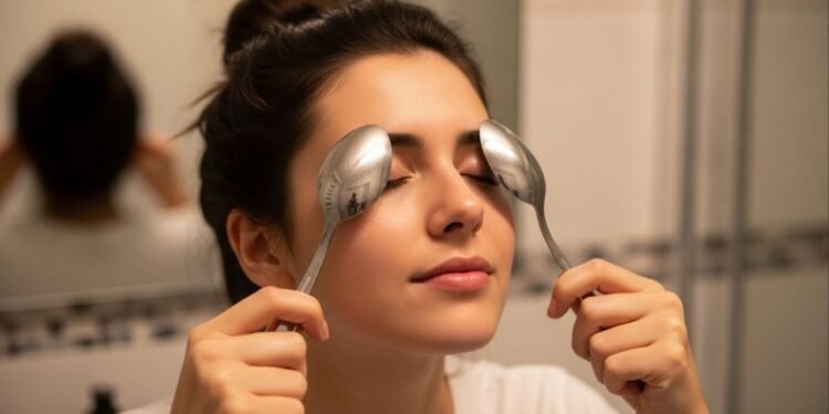 Truque simples com colher congelada vira aliado contra bolsas nos olhos e substitui cremes caros pela manhã