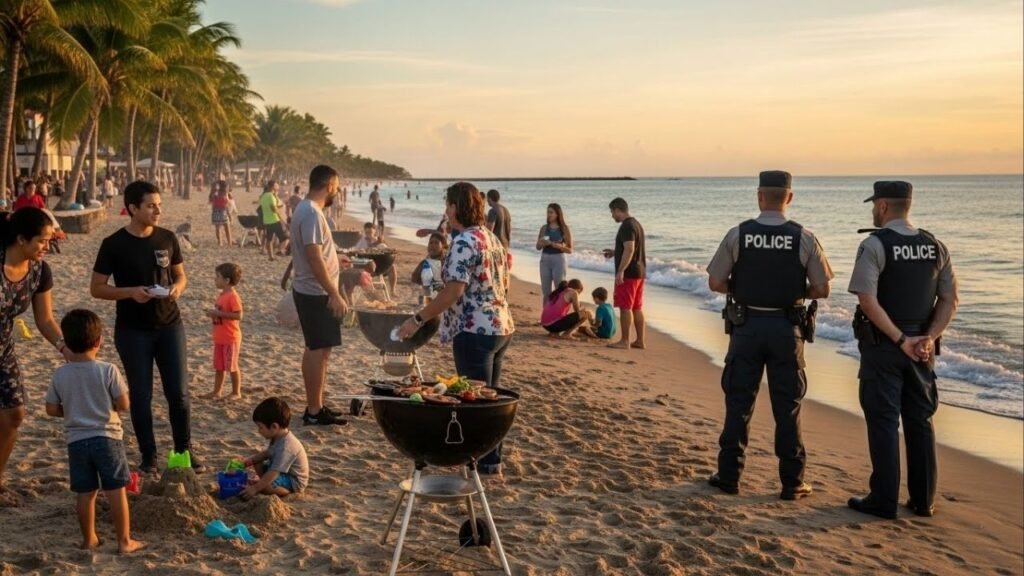 Proibição pega turistas de surpresa e churrasco na areia vira alvo de apreensão nas praias de Camaçari