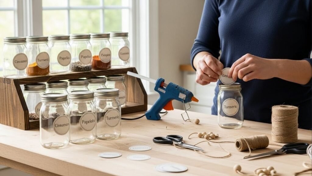 Veja como transformar potes velhos de vidro em um jogo de temperos organizado, limpo e bonito com zero custo e visual profissional