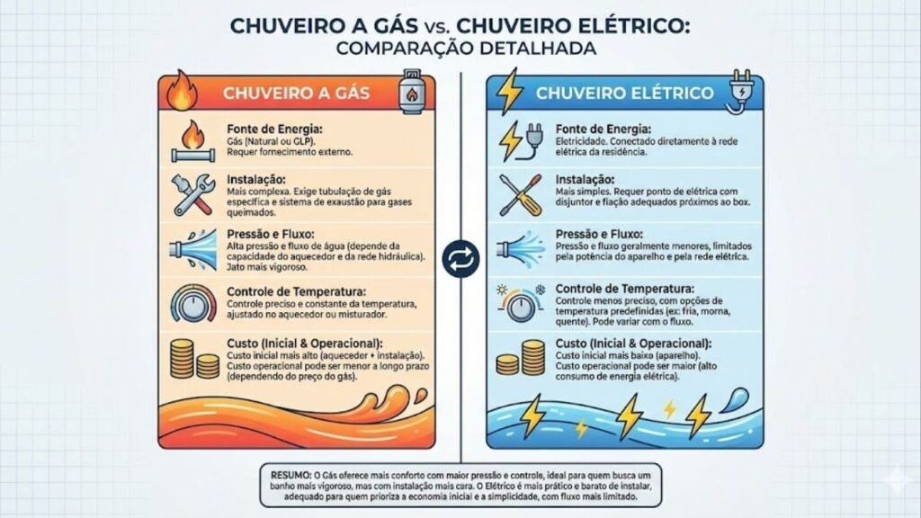 Chuveiro elétrico ou a gás em 2026? Qual escolha faz sua conta explodir e qual pode salvar seu bolso nos próximos reajustes