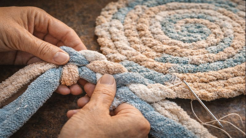 Toalhas velhas viram tapete de banheiro prático e bonito