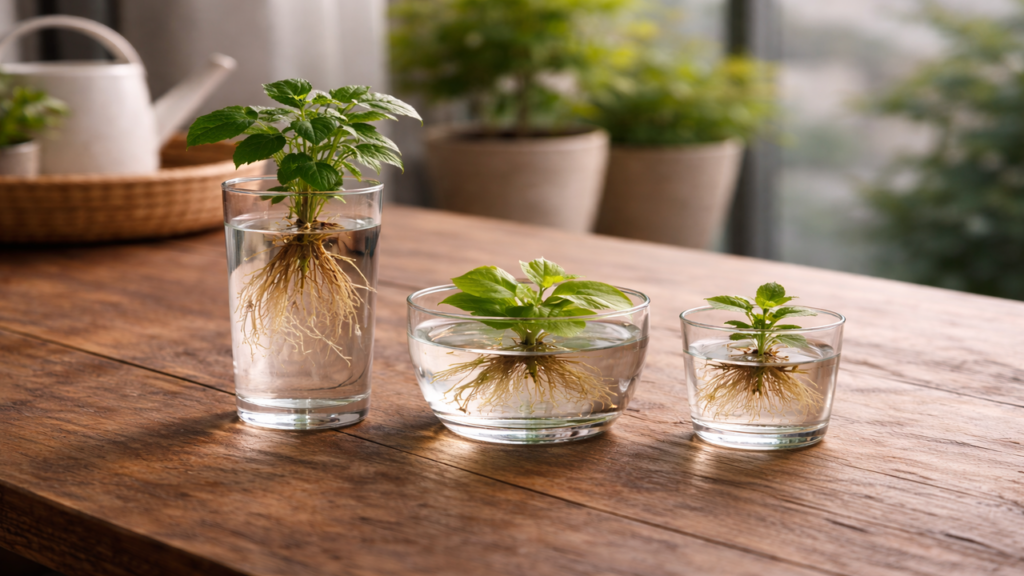 Sem terra, sem sujeira! Jardim em copos com plantas que sobrevivem só na água