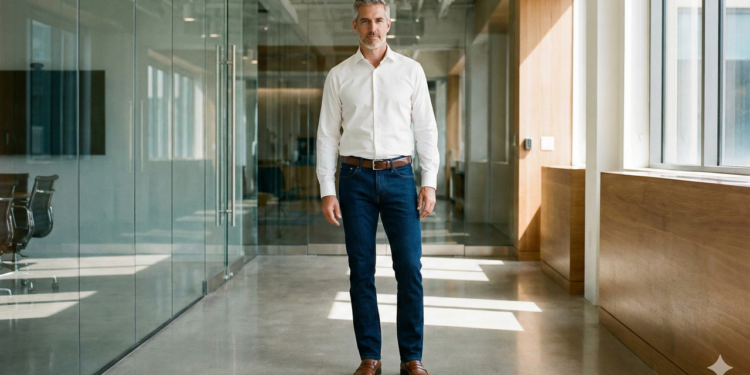 O jeans escuro ideal para homens depois dos 40