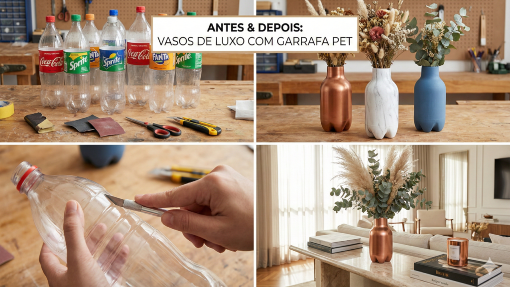 Vasos de luxo feitos com garrafa PET viram tendência no artesanato