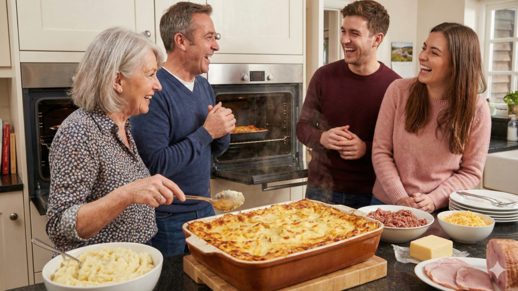 Essa lasanha de batata sempre rende risada na cozinha