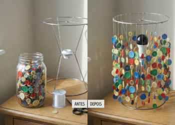 Luminária feita com botões une reciclagem e decoração