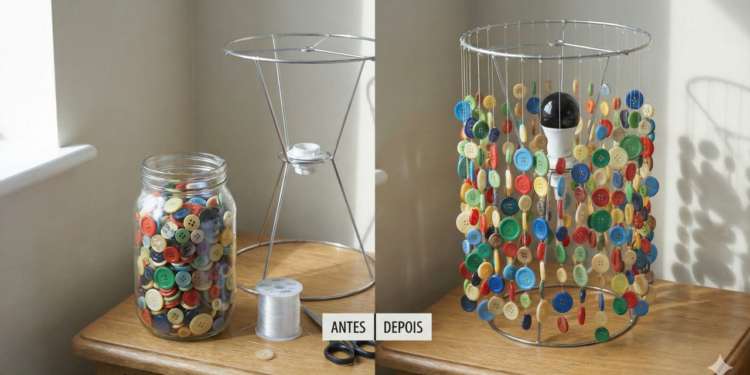 Luminária feita com botões une reciclagem e decoração