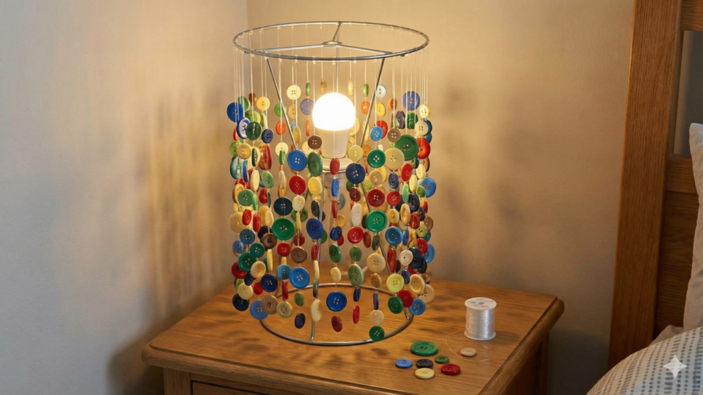 Luminária feita com botões une reciclagem e decoração