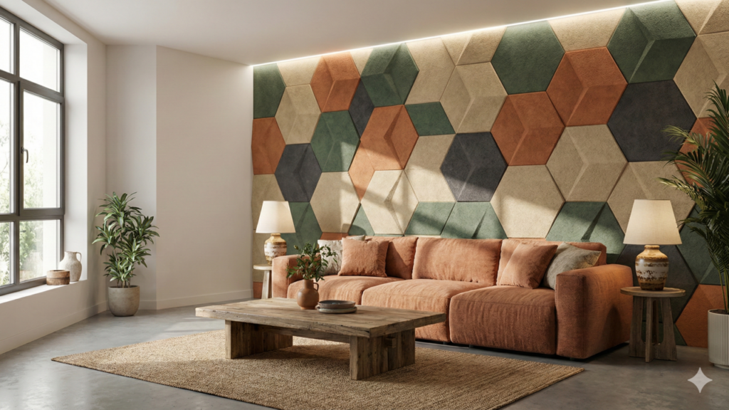 Decoração de paredes em 2026 aposta em textura e formas geométricas