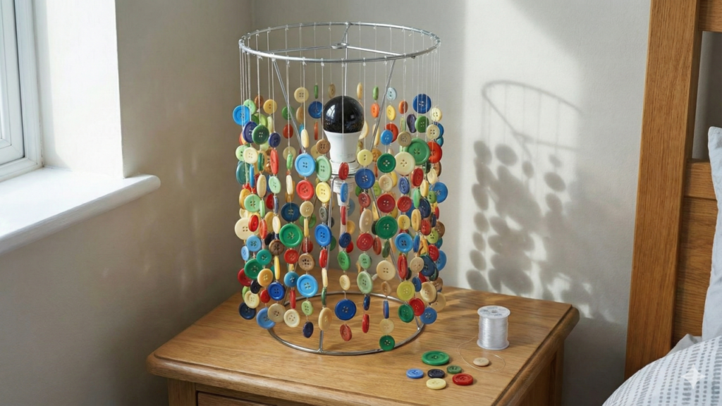 Luminária feita com botões une reciclagem e decoração