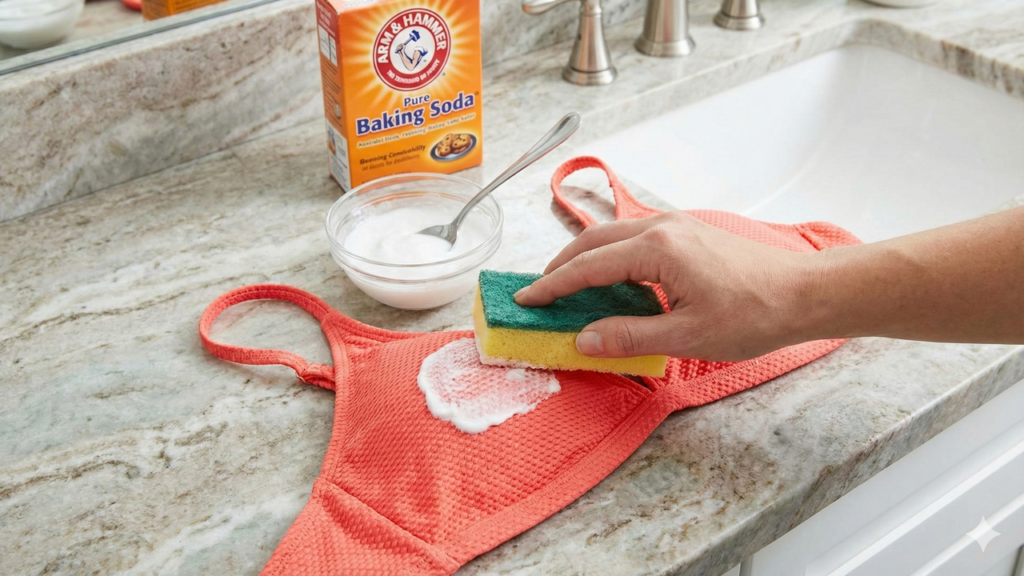 O truque com bicarbonato que tira mancha de protetor do biquíni