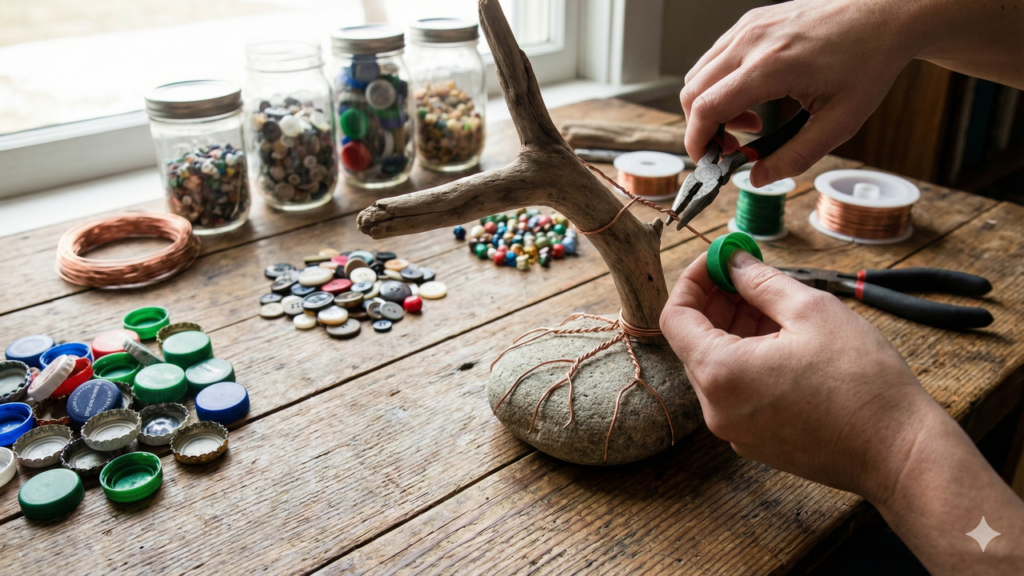 Árvore da vida reciclada une arte e sustentabilidade