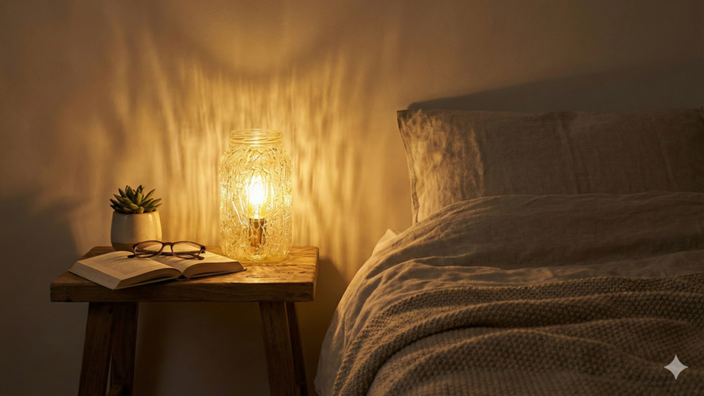 Abajur artesanal com pote de vidro transforma a iluminação da casa