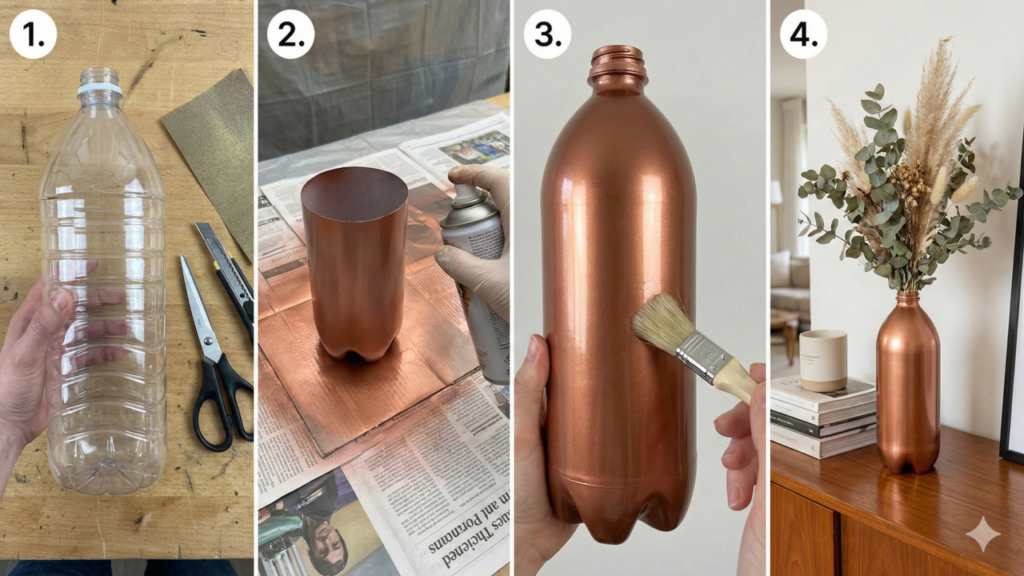 Vasos de luxo feitos com garrafa PET viram tendência no artesanato