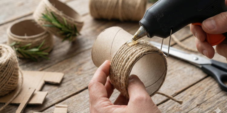 Rolo de papel vira porta-guardanapos rústico e charmoso