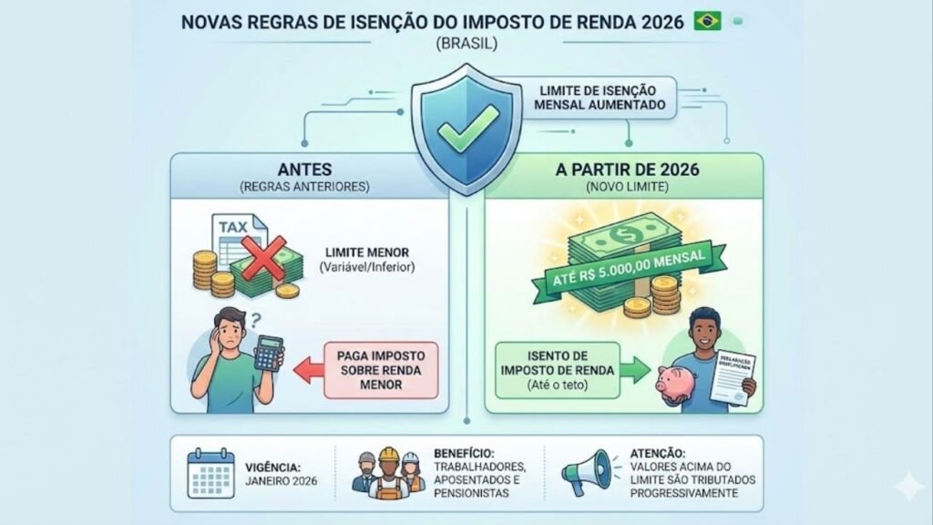 Imposto de Renda muda em 2026: quem ganha até R$ 5 mil fica isento, faixa entre R$ 5 mil e R$ 7.350 tem desconto parcial e ricos pagam mais