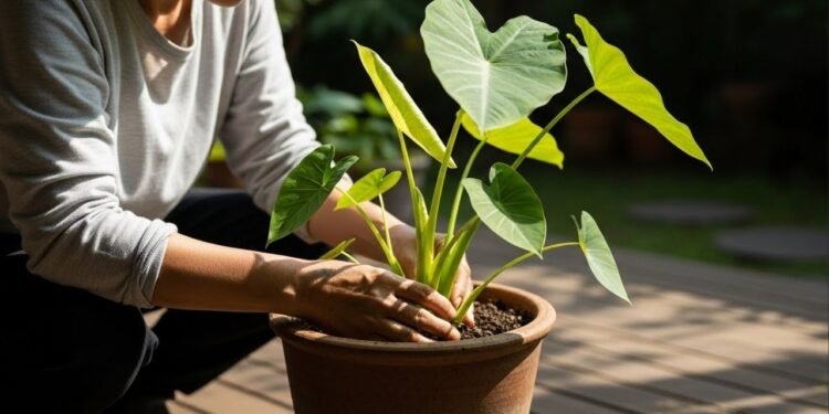 Como plantar taioba em vaso no verão, escolher a variedade comestível e colher folhas frescas com segurança o ano inteiro