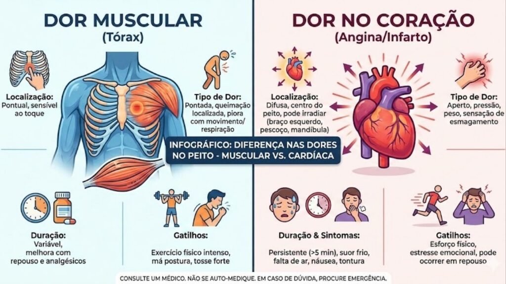 Dor no peito: quando é só muscular e quando pode ser o coração pedindo socorro? Saiba como reconhecer os sinais certos