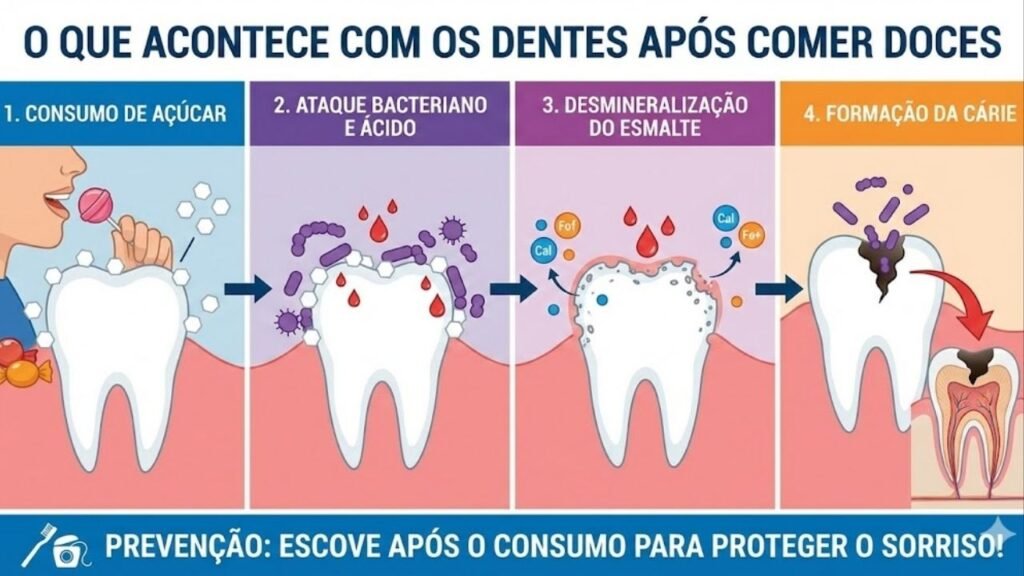 O que realmente acontece com seus dentes nos minutos após comer açúcar