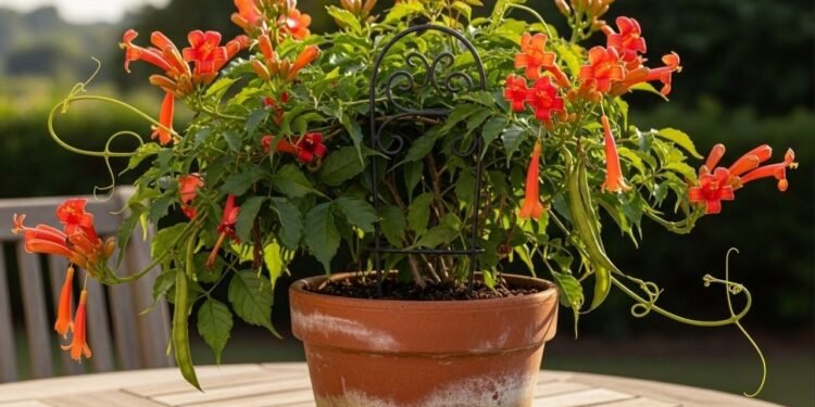 Mesmo sem jardim você pode cultivar essa trepadeira em vaso e criar sombra natural com perfume suave e folhas densas nas paredes externas