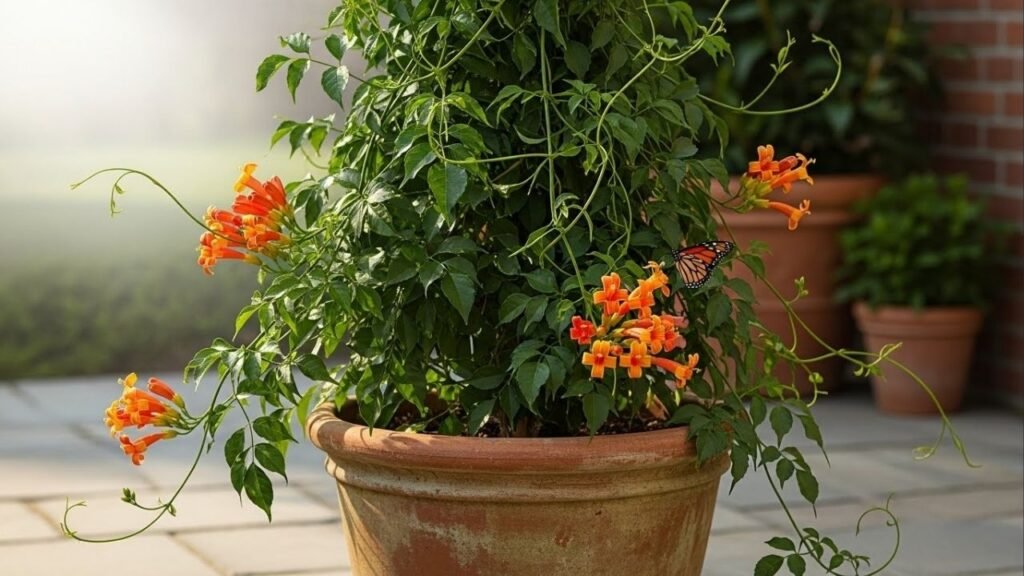 Mesmo sem jardim você pode cultivar essa trepadeira em vaso e criar sombra natural com perfume suave e folhas densas nas paredes externas