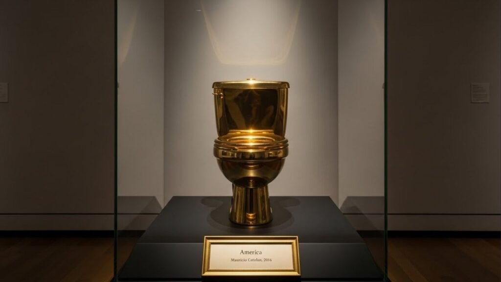 Avaliado em US$ 121 milhões, vaso sanitário de ouro vira símbolo de desigualdade e reposiciona Nova York no mercado de arte global em 2026