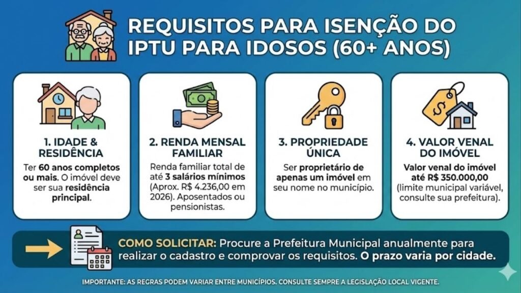 Idosos de baixa renda podem ter isenção total do IPTU em 2026, mas precisam agir rápido após receber o carnê