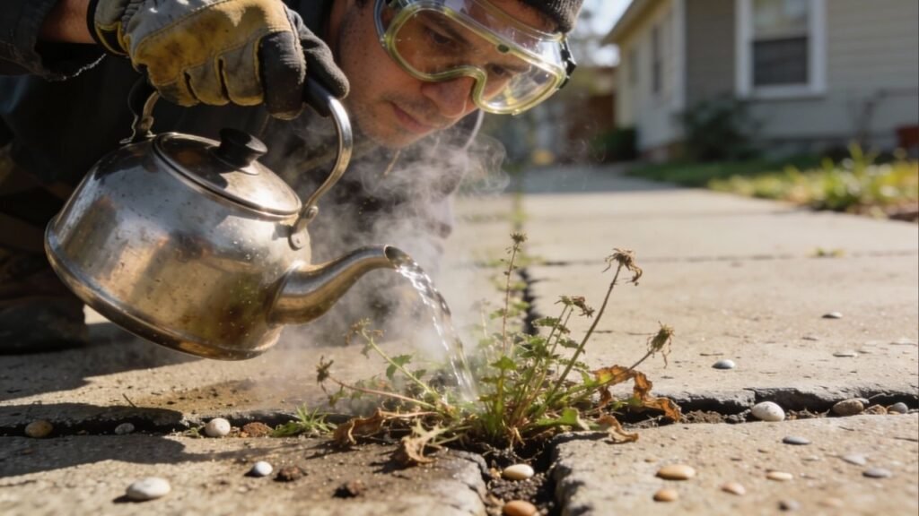 Você ainda usa veneno para matar mato no quintal? Água fervente resolve isso em segundos e sem risco para pets ou plantas próximas