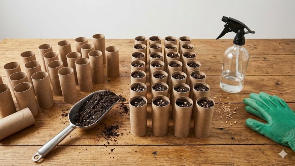 Vasinhos biodegradáveis feitos com tubo de papel higiênico