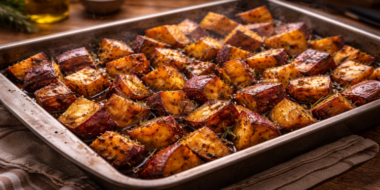 Batata-doce assada macia por dentro e dourad