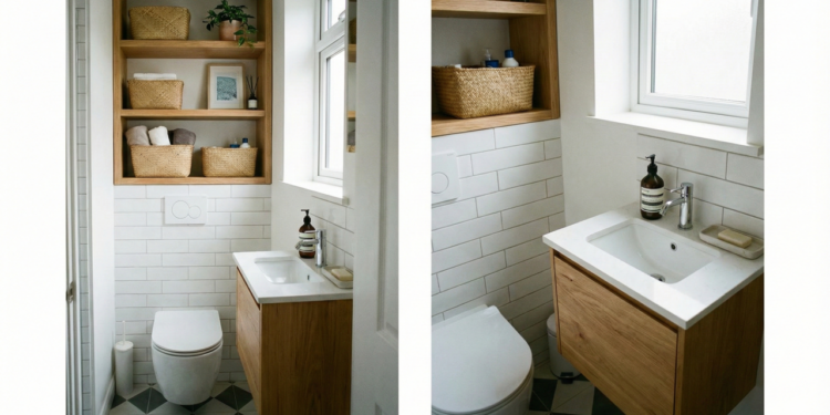 Cada centímetro conta no banheiro pequeno moderno