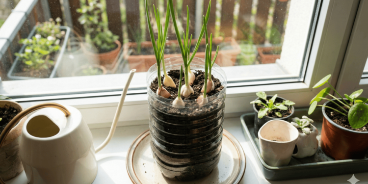 A palavra-chave central desse tipo de prática é plantar alho de forma alternativa, usando garrafas PET