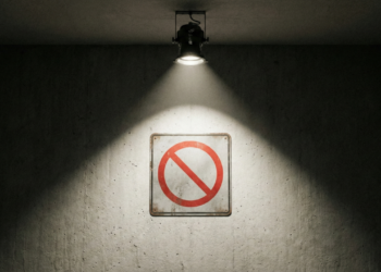 imagem de uma iluminação focal com spot e um símbolo de proibido