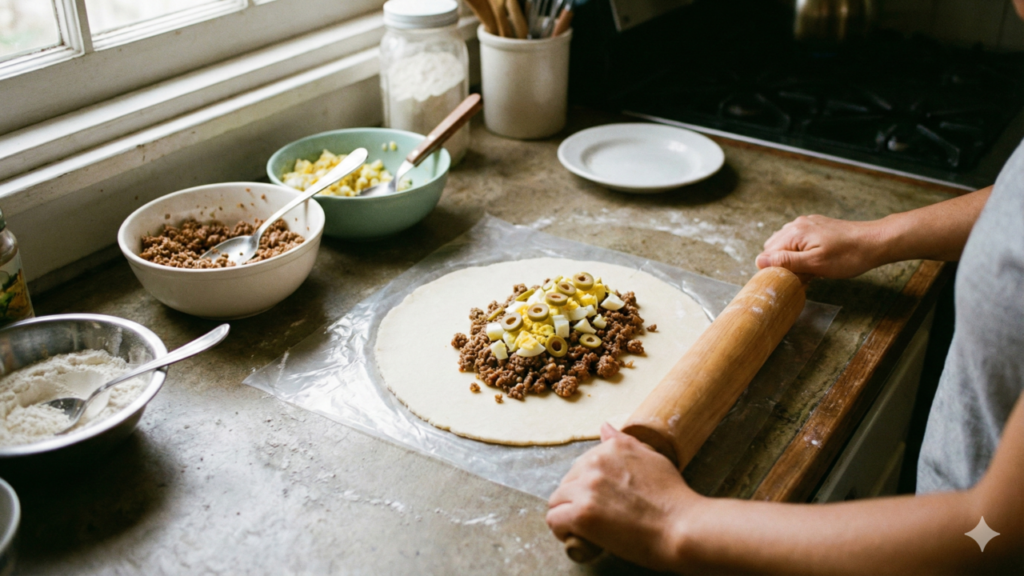 Pastel paraguaio tradicional com massa de mandioca