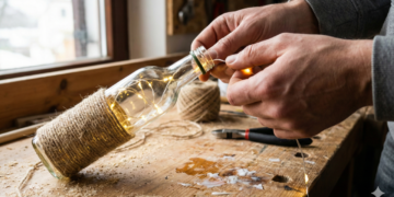 Luminária artesanal com garrafa de azeite é tendência sustentável