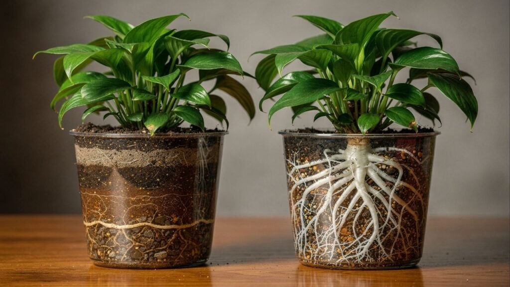 Sua planta pode estar “fingindo” saúde após a troca de vaso e o segredo está nas raízes