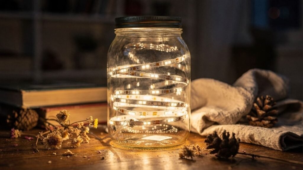 Com LED e um toque de criatividade, esses potes de vidro se transformam em luminárias decorativas que economizam energia e evitam calor